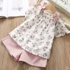 Trousers Casual Girls Clothing Sets Summer Kids Clothing Sets Sleeveless Floral Tshirt Shorts Pants 2pcs Suit Bow Children Girl Suit