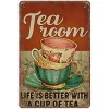 Tea Room Tin Signs, Coffee Shop Decor Funny Vintage Metal Sign Plaqu Poster Wall Art Pub Bar Kitchen Garden Bathroom Home Decor