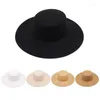 Berets Spring Summer Autumn Flat-top Woolen Hat Big Brim Wind Joker Wool Felt Dame French Small