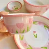 Tigelas ins han han feng tulip tableware conjunto de meninas coração de alta beleza cerâmica e pratos colheres de arroz de sopa doméstica