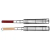 Strumenti BBQ Cesta griglie a griglie barbecue grill griglia con manico in legno Mesh per verdure cane