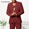 Gwenhwyfar 2023 New Cross Belt Design Male Suit Dark Olive 2 조각 신랑 맨 파티 의상 코트 바지 슬림 한 적합 신랑 턱시도