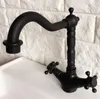 Robinets d'évier de salle de bain Huile noire frottée en laiton pivotant pivot Double Cross Handles Bar Bar Navire Basin Basage Batteur de robinet Tap Anf344