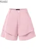 Zanzea Elegant Summer Shorts décontractés Double couche Fashion Couleur solide Pantalons courts High Woon Women Pockets 240411