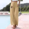 Kobiety Pants Women Rekretka drukująca wysoka talia szerokiej nogi moda sznurka elastyczna plaża na plażę