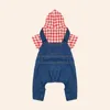 Hondenkleding streep jumpsuit hoodie denim jeans jas jas voor kleine tot medium vest vintage waskleding (rode plaid)