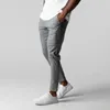 Calça masculina homens calças casuais, elegantes negócios de ajuste slim com bolsos elásticos da cintura formal para o estilo de conforto