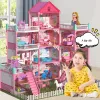 Miniaturowy Doll Dollhouse Big House dla dzieci zestawy budujące dom do lalki meble do lalki dla dzieci