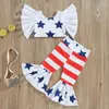 Clothing Sets Kids Girls Pants Set Sleeve Stars Print Tops With Striped Flare Summer Outfit