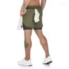 Herrshorts muskelkamouflage som kör gym sport 2-i-1 snabb torkning träning träning fitness jogging