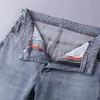 Trendige High-End-Sommer-Neujeans für Männer, schlanke Passform, Gummiband, Freizeit, hellfarbene, trendige und vielseitige PF6109#