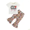 Ensembles de vêtements Toddler Girl Summer Summer Letter Crew Print Crey Neck Short Sheve T-shirts Flower Pantal