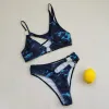 Sexy Hollow Out Swimwear Women Swimsuit 2023 Tie Dye Bikini Set africano Stampa africana Abitudini da bagno Biquini in vita alta