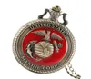 Vine United State Marine Corps Theme Quartz Pocket Watch Fashion Red Souvenir Pendant Necklace Chain Watches Top Gift3030342