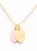 Highquality New stainless steel enamel pink double heart necklace T necklace female short 18k gold titanium steel necklace pendant6354676