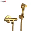 Fliger Gold Bidet Faucet Brass Handheld Bidet Toilet Sprayer Set Bidet Portable Only Cold Water Tap One In Two Out Angle Valve