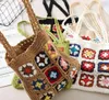 Bohemain Crochet Women Sacs d'épalsine Granny Square Tote Sac à main en tricot décontracté plage d'été tissée petite bourse 2207054159650