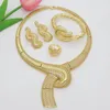 Halsband örhängen set afrikanska kvinnor smycken guldpläterad nigeriansk grossist koppar örhänge ring armband brud fest gåva