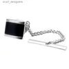 TIE CLIPS Hawson Classic Tie Tacks For Men - Black Tie Tacks With Chain Classic Mens Accessories Bästa bröllopspresent Y240411