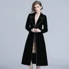 2023 Autumn Winter Velvet Trench Coat Mulheres Abrigo Mujer Longo elegante Encontrado Overcoat Feminino Sobrecote Black Cardigan Trench