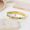 Bangle Fysara Wysoka jakość stali nierdzewnej złota w stylu Vintage Natural Stone Turkus dla kobiet biżuteria estetyczna