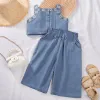 Corée Baby Girls Sets Summer Brodery Kids Girls Clothes Vest Tops + Pantalon large Pantal