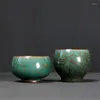 Tazze di piattini in ceramica in ceramica cambi glassa master tazza porcellana semplice ufficio retrò piccolo tazza da tè verde acqua green tazza tè set beadware