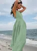 Casual Dresses Mueyaruho 2024 Spring Summer Women Holiday Dress Solid Backless V-neck A-Line Flare Midi Spaghetti For