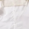 衣類セットキッズガールズフォールシャツソリッドカラー長袖のターンダウンカラーボタンダウントップスが編み物のベスト
