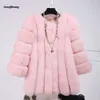 QNPQYX Mink Coats 여성 겨울 최고 패션 핑크 가짜 모피 코트 우아한 두꺼운 따뜻한 외부웨어 가짜 재킷 Chaquetas Mujer