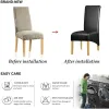Streç XL Boyutu PU Deri Yemek Sandalyesi Su Geçirmez Büyük Sandalye Slipcover Koruyucu Mobilya Kapağı 1/4/6/8 PCS Çıkarılabilir