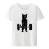 Il bodybuilder del gatto con una medaglia sportiva sta facendo esercizi con pesi di manubri maglietta modale amante della palestra divertente