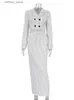 Sexy Rock Muyaruho 2023 Herbst Winter Women Office Dame Striped Maxi Rock Set White Outfits Bodycon Slim 2 Two -Two -Patching -Anzüge Set L410