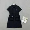 Basic & Casual Dresses designer 2023 Summer New Embroidery Metal Letter Elastic Belt Waist Cushion Shoulder Flying Sleeve T-shirt Dress U1B4