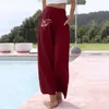 女性用パンツ女性ファッションタンポポプリントパンツサマーハラジュクハイウエストストラップエラスティックカジュアルワイドレッグ