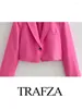 Costumes pour femmes Trafza Femme 2024 Blazer à printemps tendance Rose Red Rend-Down Colliers Longues Pocket décorer la mode féminine à bouton unique
