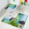 Tappetino da bagno zen set verde orchideo fiori di loto pianta pianta pietra spazzico scenario decorazione bagno tappeti non slip coperchio coperchio