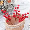 Dekorativa blommor konstgjorda röda bär långa grenar falska växter vas för julbröllop fest hemrum år 2024 dekoration gåva