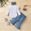 Pantolonlar 3 PCS Yenidoğan Sıradan Kıyafetler Bebek Kızlar Yürütülmüş Sinek Kollu Yuvarlak Boyun Romper + Dot Baskı Firared Pantolon + Bowknot Kafa Bandı