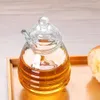 Tanque de favo de mel transparente de jarra de mel com fogão com dipper e tampa de vidro multifuncional, recipiente de armazenamento de mel