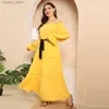 Robes décontractées de base 2024 Robe de fête courbe femme plus robe de taille de l'épaule à manches longues et robes ceinturées robe courbe bohème l49