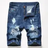 Jeans masculinos de alta qualidade de jeans de joelho algodão reto de plus size de verão buraco casual arruinado