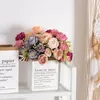 Kwiaty dekoracyjne sztuczne 30 cm jedwabny róży bukiet hortensja piwonia vintage panna młoda trzymająca fałszywe rośliny domowe akcesoria do dekoracji ślubnej