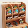 Parts Multifunction Wooden Desktop Pen Holder Office School Stationery Storage Stand Case Desk Pen Pencil Organizer