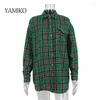 Blouses pour femmes Yamiko 2024 Automne et hiver rétro à plaid lâche veste veste à manches vertes à manches longues pour les hauts