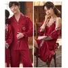 Sexy Femmes rembourrées Bra robe Nightwear Silk Satin Gin Pyjama Man sets Spring Summer Solid Pyjamas pour les couples