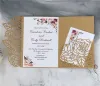 Rose Tri-Fold Laser Cut Wedding Invitations Pearl Shimmy Pocket Wedding Invite Burgundy Wedding Presitation Betch with Belt