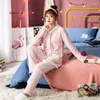 Home Clothing Rebicoo Fashion Warm Flannel Pajamas Set Women Winter Autumn Pajama Sleepwear Lace Pink Thick