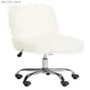 Arts and Crafts Swivel Office Chair White Faux Sheepskin Chrome Le Metal Fabric Upholstered Chic Modern Furniture Home Decor Study Den Library L49