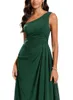 Party Dresses Women's Chiffon One Shoulder A-line High Slit Evening Gowns Solid Bridesmaid Dress With Pleated Backless Zipper